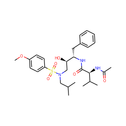 COc1ccc(S(=O)(=O)N(CC(C)C)C[C@@H](O)[C@H](Cc2ccccc2)NC(=O)[C@@H](NC(C)=O)C(C)C)cc1 ZINC000044352442