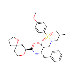 COc1ccc(S(=O)(=O)N(CC(C)C)C[C@@H](O)[C@H](Cc2ccccc2)NC(=O)[C@@H]2C[C@@]3(CCCO3)CCO2)cc1 ZINC000028101948