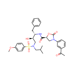 COc1ccc(S(=O)(=O)N(CC(C)C)C[C@@H](O)[C@H](Cc2ccccc2)NC(=O)[C@@H]2CN(c3cccc(C(C)=O)c3)C(=O)O2)cc1 ZINC000024832443