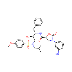 COc1ccc(S(=O)(=O)N(CC(C)C)C[C@@H](O)[C@H](Cc2ccccc2)NC(=O)[C@@H]2CN(c3cccc(N)c3)C(=O)O2)cc1 ZINC000064447900