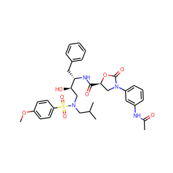 COc1ccc(S(=O)(=O)N(CC(C)C)C[C@@H](O)[C@H](Cc2ccccc2)NC(=O)[C@@H]2CN(c3cccc(NC(C)=O)c3)C(=O)O2)cc1 ZINC000072138044