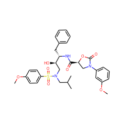 COc1ccc(S(=O)(=O)N(CC(C)C)C[C@@H](O)[C@H](Cc2ccccc2)NC(=O)[C@@H]2CN(c3cccc(OC)c3)C(=O)O2)cc1 ZINC000014951364