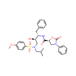 COc1ccc(S(=O)(=O)N(CC(C)C)C[C@@H](O)[C@H](Cc2ccccc2)NC(=O)[C@@H]2CN(c3ccccc3)C(=O)O2)cc1 ZINC000014951356