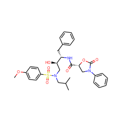 COc1ccc(S(=O)(=O)N(CC(C)C)C[C@@H](O)[C@H](Cc2ccccc2)NC(=O)[C@H]2CN(c3ccccc3)C(=O)O2)cc1 ZINC000014951334