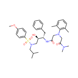 COc1ccc(S(=O)(=O)N(CC(C)C)C[C@@H](O)[C@H](Cc2ccccc2)NC(=O)CN(CC(=O)N(C)C)c2c(C)cccc2C)cc1 ZINC000299855596