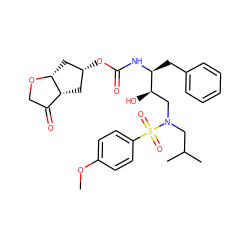 COc1ccc(S(=O)(=O)N(CC(C)C)C[C@@H](O)[C@H](Cc2ccccc2)NC(=O)O[C@@H]2C[C@@H]3C(=O)CO[C@@H]3C2)cc1 ZINC000072112973