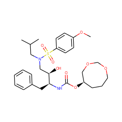 COc1ccc(S(=O)(=O)N(CC(C)C)C[C@@H](O)[C@H](Cc2ccccc2)NC(=O)O[C@@H]2CCCOCOC2)cc1 ZINC000042852018