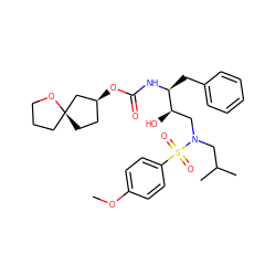 COc1ccc(S(=O)(=O)N(CC(C)C)C[C@@H](O)[C@H](Cc2ccccc2)NC(=O)O[C@H]2CC[C@]3(CCCO3)C2)cc1 ZINC000044419340