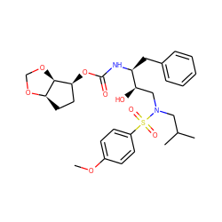 COc1ccc(S(=O)(=O)N(CC(C)C)C[C@@H](O)[C@H](Cc2ccccc2)NC(=O)O[C@H]2CC[C@H]3OCO[C@@H]23)cc1 ZINC000042834413