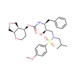 COc1ccc(S(=O)(=O)N(CC(C)C)C[C@@H](O)[C@H](Cc2ccccc2)NC(=O)O[C@H]2CCO[C@H]3COC[C@@H]23)cc1 ZINC000066105107
