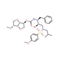 COc1ccc(S(=O)(=O)N(CC(C)C)C[C@@H](O)[C@H](Cc2ccccc2)NC(=O)O[C@H]2CO[C@@H]3[C@H](OC)CO[C@H]23)cc1 ZINC000169347525
