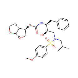 COc1ccc(S(=O)(=O)N(CC(C)C)C[C@@H](O)[C@H](Cc2ccccc2)NC(=O)O[C@H]2CO[C@@H]3OCC[C@@H]32)cc1 ZINC000044386564