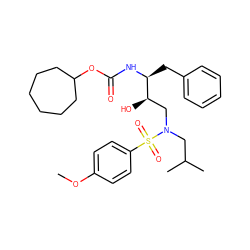 COc1ccc(S(=O)(=O)N(CC(C)C)C[C@@H](O)[C@H](Cc2ccccc2)NC(=O)OC2CCCCCC2)cc1 ZINC000049878696