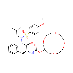 COc1ccc(S(=O)(=O)N(CC(C)C)C[C@@H](O)[C@H](Cc2ccccc2)NC(=O)OC2COCCOCCOCCOC2)cc1 ZINC000042852051