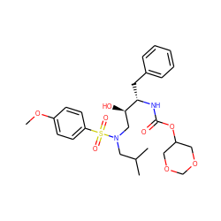 COc1ccc(S(=O)(=O)N(CC(C)C)C[C@@H](O)[C@H](Cc2ccccc2)NC(=O)OC2COCOC2)cc1 ZINC000042890413