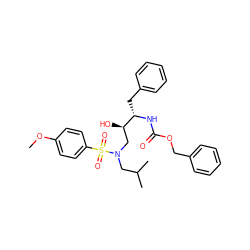 COc1ccc(S(=O)(=O)N(CC(C)C)C[C@@H](O)[C@H](Cc2ccccc2)NC(=O)OCc2ccccc2)cc1 ZINC000027523074