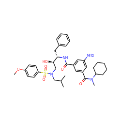 COc1ccc(S(=O)(=O)N(CC(C)C)C[C@@H](O)[C@H](Cc2ccccc2)NC(=O)c2cc(N)cc(C(=O)N(C)C3CCCCC3)c2)cc1 ZINC000198039067
