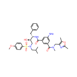 COc1ccc(S(=O)(=O)N(CC(C)C)C[C@@H](O)[C@H](Cc2ccccc2)NC(=O)c2cc(N)cc(C(=O)N(C)Cc3nc(C)oc3C)c2)cc1 ZINC000204163847