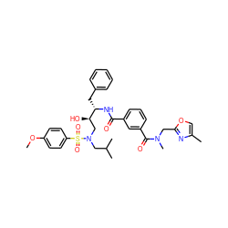 COc1ccc(S(=O)(=O)N(CC(C)C)C[C@@H](O)[C@H](Cc2ccccc2)NC(=O)c2cccc(C(=O)N(C)Cc3nc(C)co3)c2)cc1 ZINC000068203919