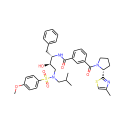 COc1ccc(S(=O)(=O)N(CC(C)C)C[C@@H](O)[C@H](Cc2ccccc2)NC(=O)c2cccc(C(=O)N3CCC[C@@H]3c3nc(C)cs3)c2)cc1 ZINC000068203934