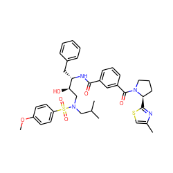 COc1ccc(S(=O)(=O)N(CC(C)C)C[C@@H](O)[C@H](Cc2ccccc2)NC(=O)c2cccc(C(=O)N3CCC[C@H]3c3nc(C)cs3)c2)cc1 ZINC000204368052