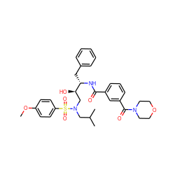 COc1ccc(S(=O)(=O)N(CC(C)C)C[C@@H](O)[C@H](Cc2ccccc2)NC(=O)c2cccc(C(=O)N3CCOCC3)c2)cc1 ZINC000473154998