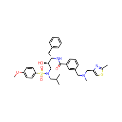 COc1ccc(S(=O)(=O)N(CC(C)C)C[C@@H](O)[C@H](Cc2ccccc2)NC(=O)c2cccc(CN(C)Cc3csc(C)n3)c2)cc1 ZINC000198035538