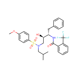 COc1ccc(S(=O)(=O)N(CC(C)C)C[C@@H](O)[C@H](Cc2ccccc2)NC(=O)c2ccccc2C(F)(F)F)cc1 ZINC000027519783