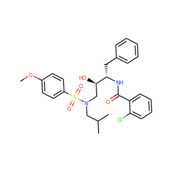COc1ccc(S(=O)(=O)N(CC(C)C)C[C@@H](O)[C@H](Cc2ccccc2)NC(=O)c2ccccc2Cl)cc1 ZINC000003944689