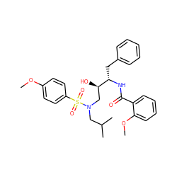 COc1ccc(S(=O)(=O)N(CC(C)C)C[C@@H](O)[C@H](Cc2ccccc2)NC(=O)c2ccccc2OC)cc1 ZINC000027519781