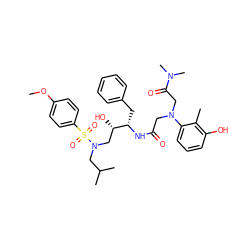 COc1ccc(S(=O)(=O)N(CC(C)C)C[C@H](O)[C@H](Cc2ccccc2)NC(=O)CN(CC(=O)N(C)C)c2cccc(O)c2C)cc1 ZINC000299862610