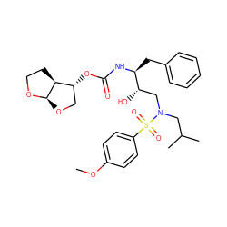 COc1ccc(S(=O)(=O)N(CC(C)C)C[C@H](O)[C@H](Cc2ccccc2)NC(=O)O[C@@H]2CO[C@H]3OCC[C@@H]23)cc1 ZINC000261078680