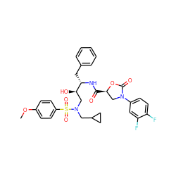 COc1ccc(S(=O)(=O)N(CC2CC2)C[C@@H](O)[C@H](Cc2ccccc2)NC(=O)[C@@H]2CN(c3ccc(F)c(F)c3)C(=O)O2)cc1 ZINC000014951424