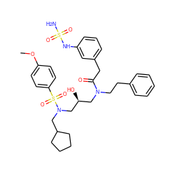 COc1ccc(S(=O)(=O)N(CC2CCCC2)C[C@@H](O)CN(CCc2ccccc2)C(=O)Cc2cccc(NS(N)(=O)=O)c2)cc1 ZINC000027193288