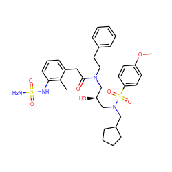 COc1ccc(S(=O)(=O)N(CC2CCCC2)C[C@@H](O)CN(CCc2ccccc2)C(=O)Cc2cccc(NS(N)(=O)=O)c2C)cc1 ZINC000027190755