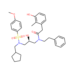 COc1ccc(S(=O)(=O)N(CC2CCCC2)C[C@@H](O)CN(CCc2ccccc2)C(=O)Cc2cccc(O)c2C)cc1 ZINC000027190596