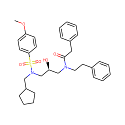 COc1ccc(S(=O)(=O)N(CC2CCCC2)C[C@@H](O)CN(CCc2ccccc2)C(=O)Cc2ccccc2)cc1 ZINC000027189517