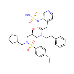 COc1ccc(S(=O)(=O)N(CC2CCCC2)C[C@@H](O)CN(CCc2ccccc2)C(=O)Cc2ccncc2NS(N)(=O)=O)cc1 ZINC000027189074