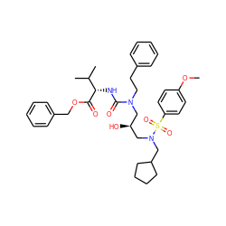 COc1ccc(S(=O)(=O)N(CC2CCCC2)C[C@@H](O)CN(CCc2ccccc2)C(=O)N[C@H](C(=O)OCc2ccccc2)C(C)C)cc1 ZINC000027192119