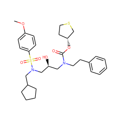 COc1ccc(S(=O)(=O)N(CC2CCCC2)C[C@@H](O)CN(CCc2ccccc2)C(=O)O[C@@H]2CCSC2)cc1 ZINC000027193635