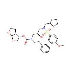 COc1ccc(S(=O)(=O)N(CC2CCCC2)C[C@@H](O)CN(CCc2ccccc2)C(=O)O[C@@H]2CO[C@H]3OCC[C@@H]23)cc1 ZINC000027185087