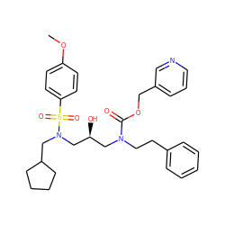 COc1ccc(S(=O)(=O)N(CC2CCCC2)C[C@@H](O)CN(CCc2ccccc2)C(=O)OCc2cccnc2)cc1 ZINC000027188541