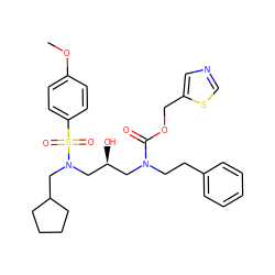 COc1ccc(S(=O)(=O)N(CC2CCCC2)C[C@@H](O)CN(CCc2ccccc2)C(=O)OCc2cncs2)cc1 ZINC000027185542
