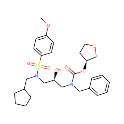 COc1ccc(S(=O)(=O)N(CC2CCCC2)C[C@@H](O)CN(Cc2ccccc2)C(=O)O[C@H]2CCOC2)cc1 ZINC000027190970