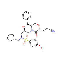COc1ccc(S(=O)(=O)N(CC2CCCC2)C[C@@H](O)CN2C(=O)[C@@H](CCC#N)OC[C@@H]2Cc2ccccc2)cc1 ZINC000014953667