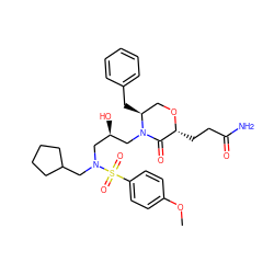 COc1ccc(S(=O)(=O)N(CC2CCCC2)C[C@@H](O)CN2C(=O)[C@@H](CCC(N)=O)OC[C@@H]2Cc2ccccc2)cc1 ZINC000014953677