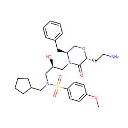 COc1ccc(S(=O)(=O)N(CC2CCCC2)C[C@@H](O)CN2C(=O)[C@@H](CCN)OC[C@@H]2Cc2ccccc2)cc1 ZINC000014953662