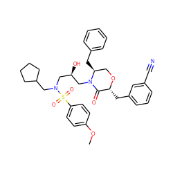 COc1ccc(S(=O)(=O)N(CC2CCCC2)C[C@@H](O)CN2C(=O)[C@@H](Cc3cccc(C#N)c3)OC[C@@H]2Cc2ccccc2)cc1 ZINC000014953642