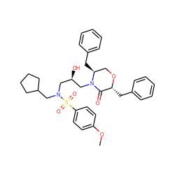 COc1ccc(S(=O)(=O)N(CC2CCCC2)C[C@@H](O)CN2C(=O)[C@@H](Cc3ccccc3)OC[C@@H]2Cc2ccccc2)cc1 ZINC000014946356