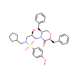 COc1ccc(S(=O)(=O)N(CC2CCCC2)C[C@@H](O)CN2C(=O)[C@H](Cc3ccccc3)OC[C@@H]2Cc2ccccc2)cc1 ZINC000014946355